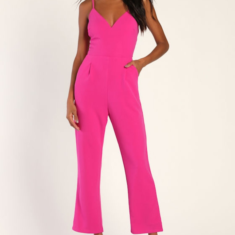 Lulus Signature Cutie Hot Pink V-neck Sleeveless Jumpsuit - Size XS
